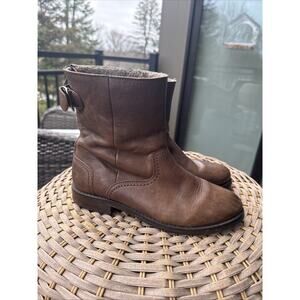 Boden Women's Ankle Brown Boots 40 9.5 Leather Zip Low Heel